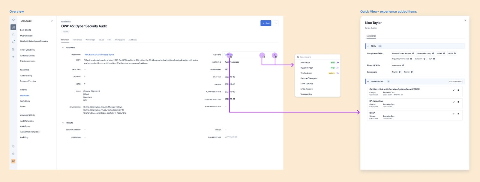 Opening a person's skills from a work step via quick view.